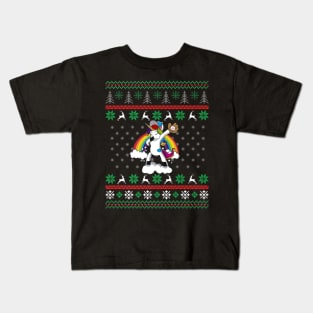 Christmas Unicorn Dabbing Softball Player Kids T-Shirt